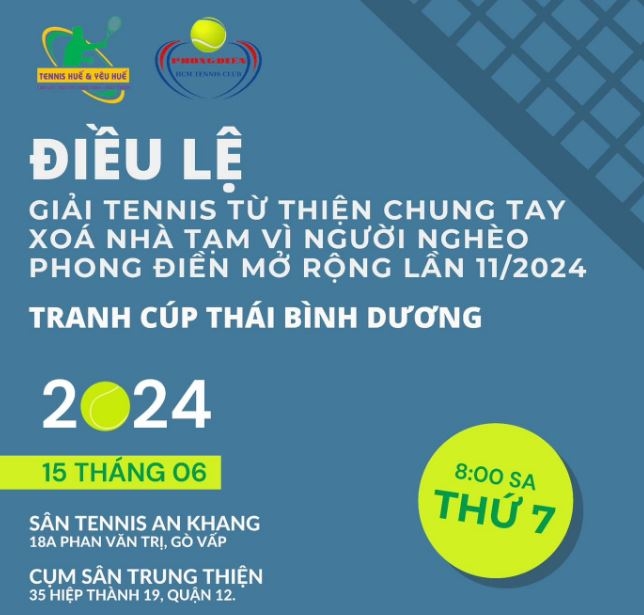 Điều lệ giải Tennis từ thiện chung tay xóa nhà tạm vì người nghèo Phong Điền mở rộng lần 11-2024 tranh cúp Thái Bình Dương